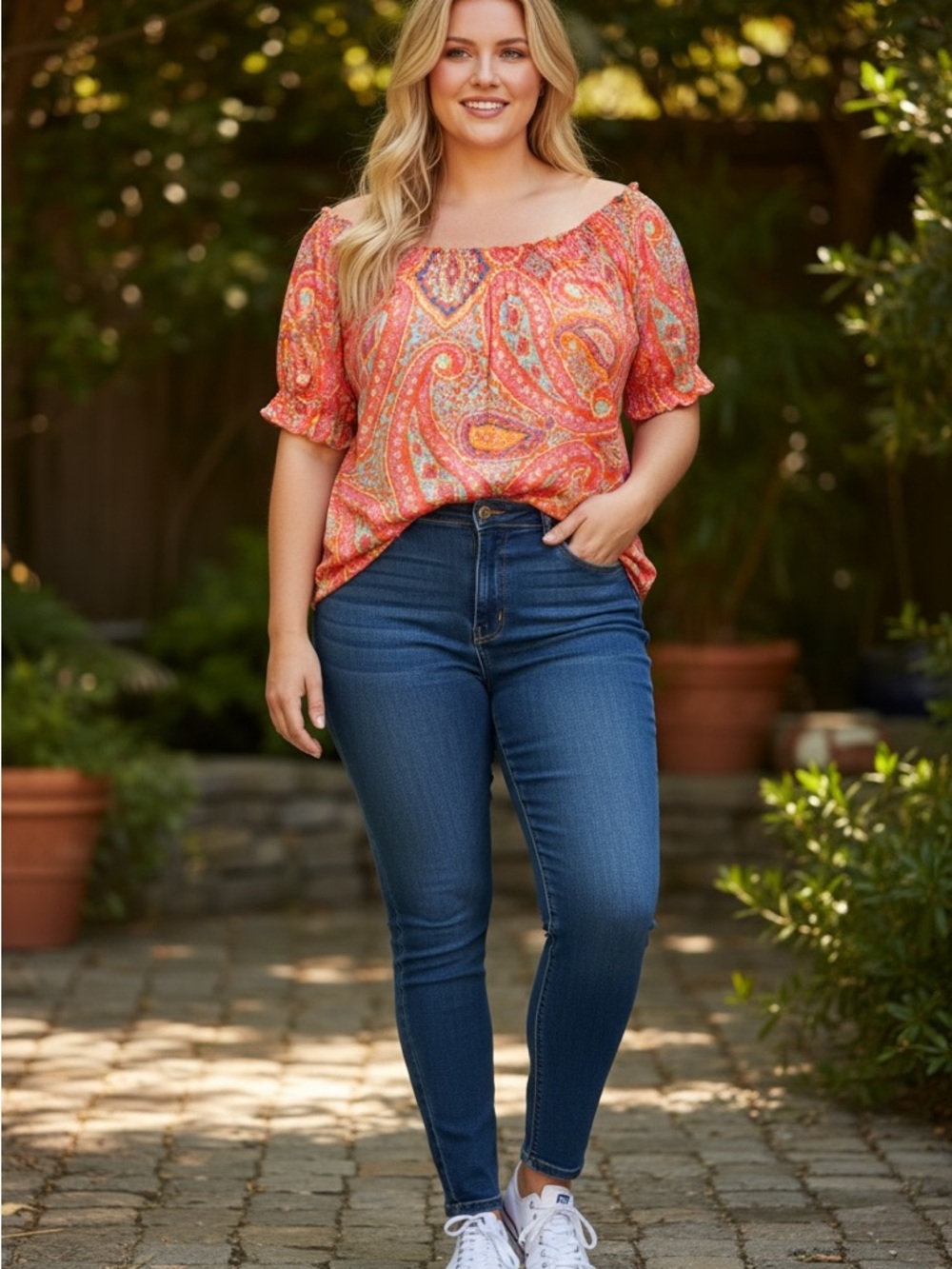 Ralph Lauren Coral Multi Paisley Cotton Top